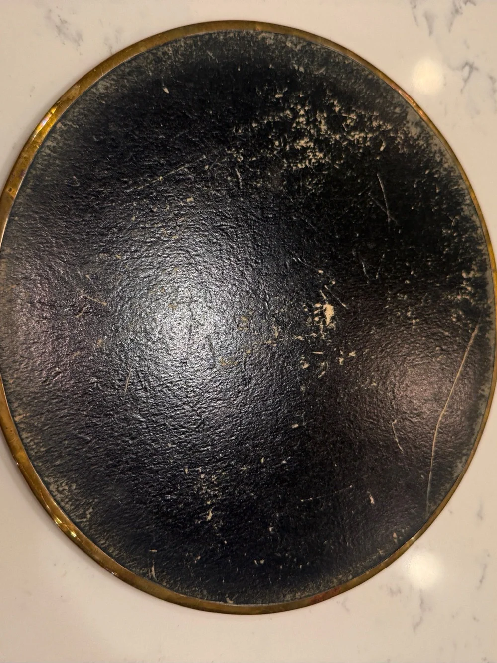 Vintage Round Mirrored Display Plateau Brass Trim 10” Centerpiece Vanity Tray
